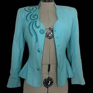 Vintage Blue Beaded Blazer Size 6
